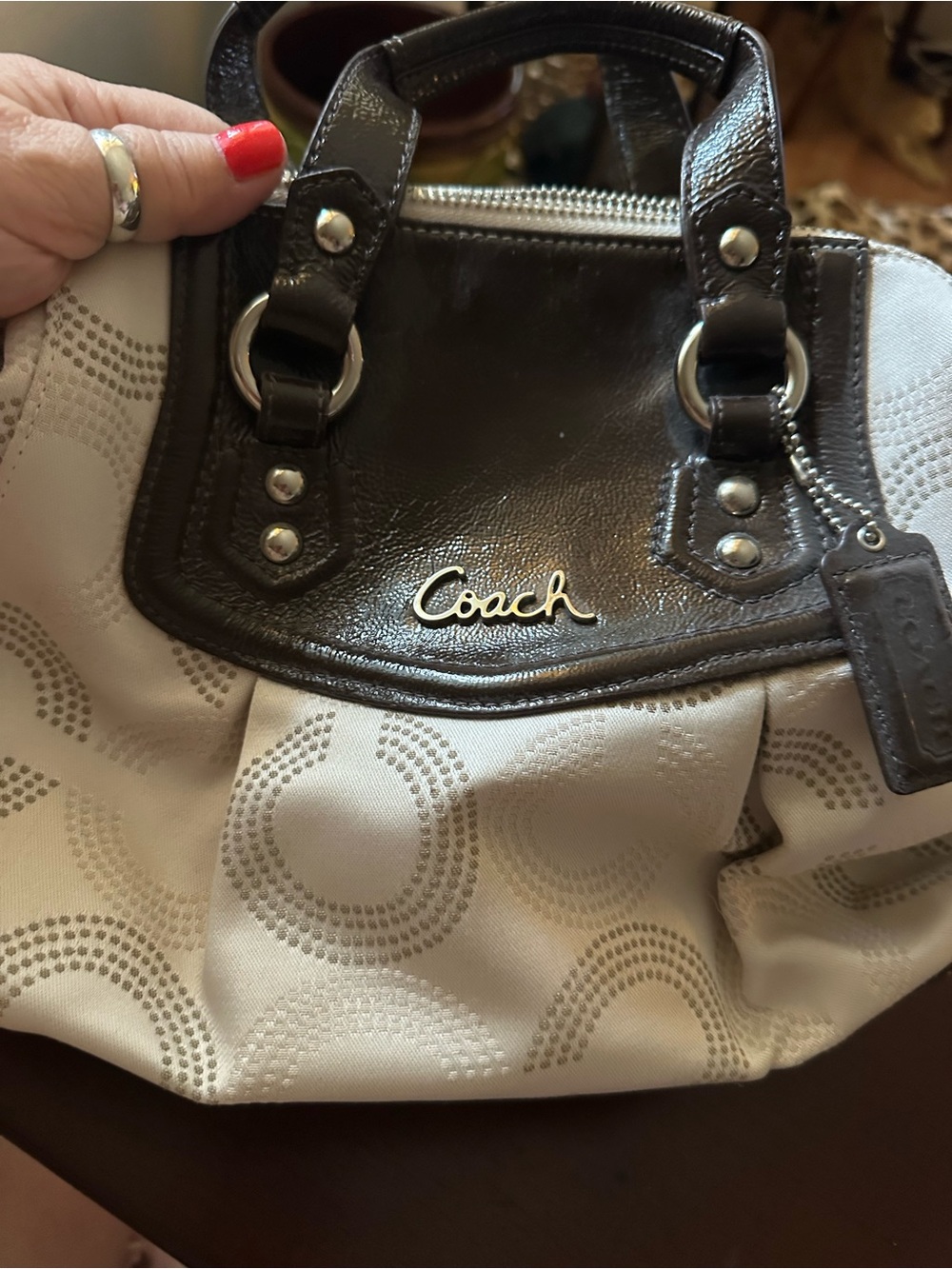 Coach Cream and Dark Brown Logo Satchel